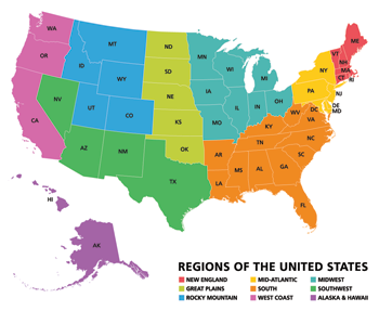 Map of U.S. regions including Hawaii and Alaska