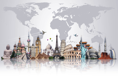 Global landmarks representing cultural diversity